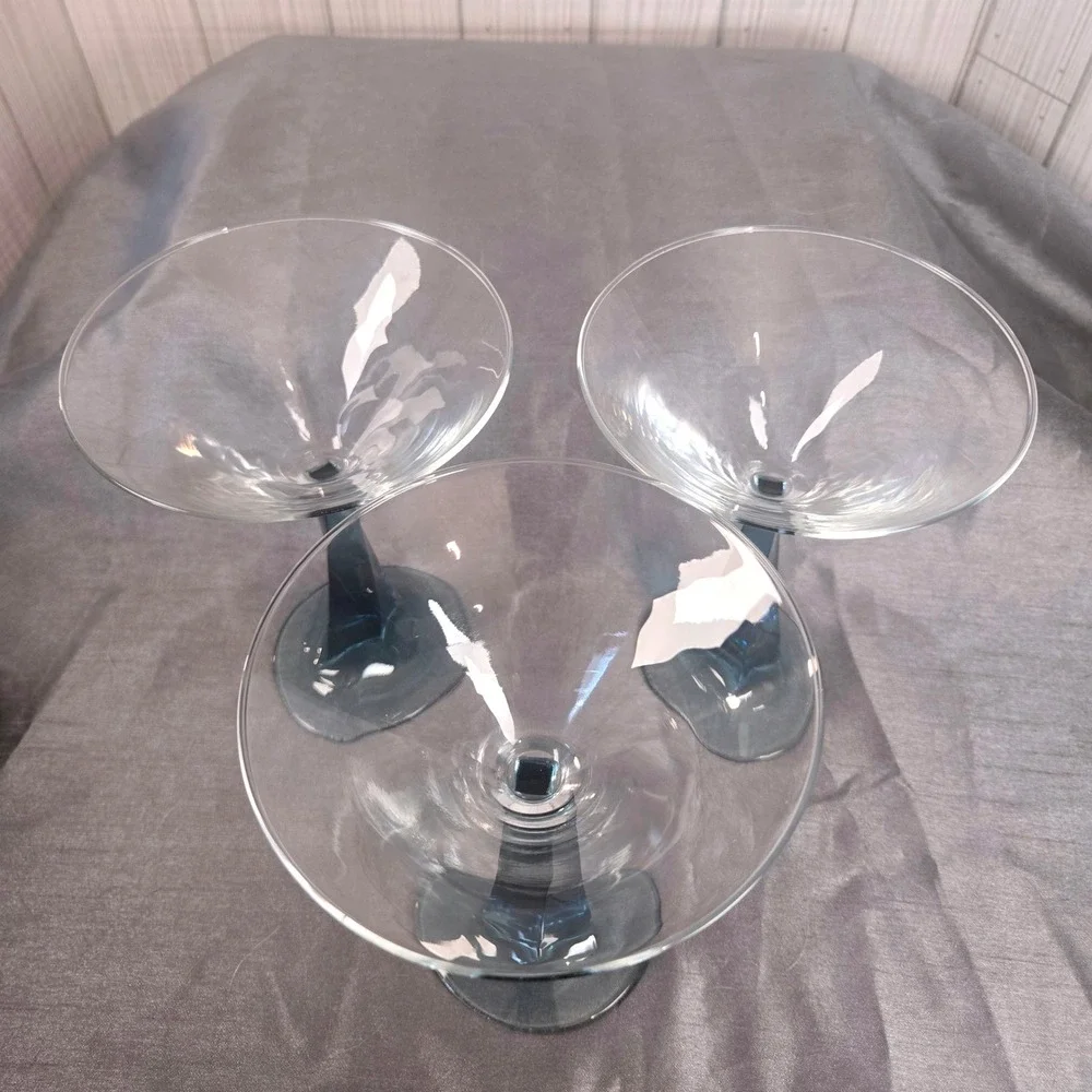 (3) Bombay Sapphire Gin Collection Martini Glass Blue Square Tapered Stem 6.75